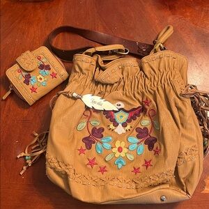 Boho Chic Tan Embroidered Shoulder Bag